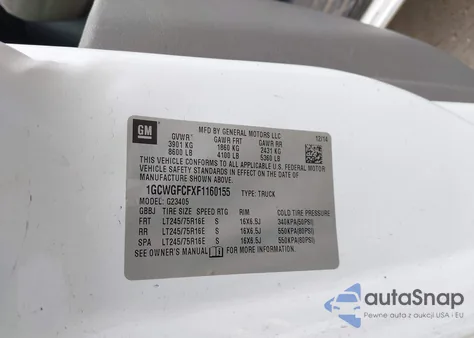 2015 Chevrolet Express 2500 Work Van from USA, damaged, VIN 1GCWGFCFXF1160155